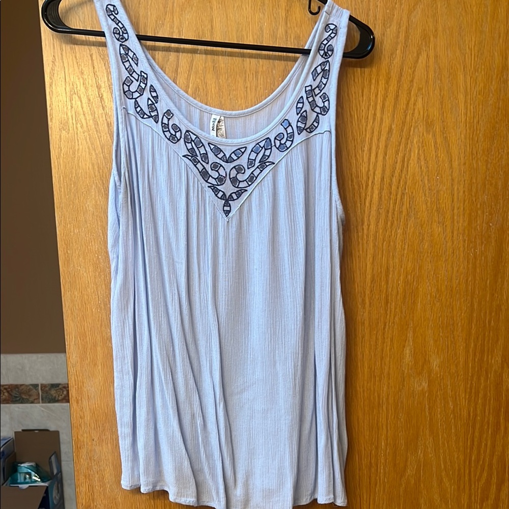 Mudd Light Blue Tank Top with Navy Embroidery